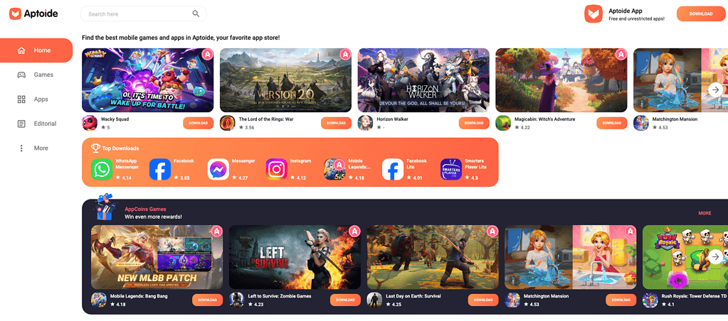 Screenshot of the Aptoide catalog
